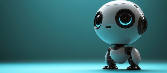 Wall Mural - Cute Robot with Blue Eyes on a Turquoise Background