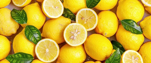 Wall Mural - Anamorphic video fresh organic ripe lemon fruits. Fresh lemons.