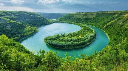 Poster - Serene River Bend in Lush Green Valley