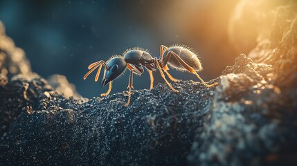 Wall Mural -   A zoomed-in picture of an insect perched on top of a rock with sunlight illuminating its backside