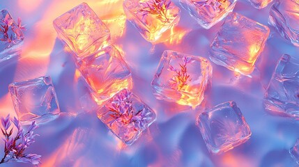 Poster -   Ice cube cluster atop frosty table