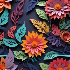 Sticker - Paper Flowers and Leaves