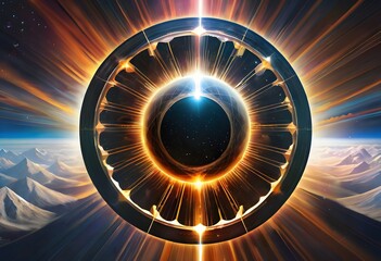 Sticker - Cosmic Gateway: Energy Portal in a Mountainous Universe