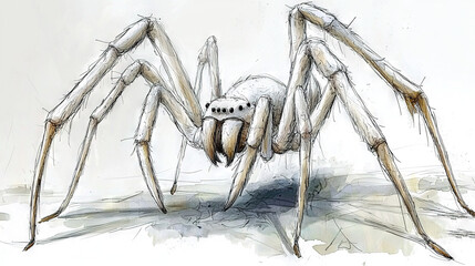 Wall Mural -   Large spider sitting on ground, face featuring skull