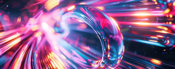 Aufkleber - Abstract Neon Lights Reflecting On Shiny Curved Surfaces