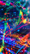 Neon Cityscape with Futuristic Data Streams and Lights