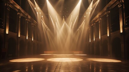 Aufkleber - Illuminated Stage in a Large Hall with Columns