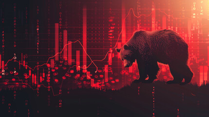 Wall Mural - A bear is standing in front of a graph with a red background