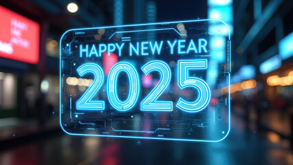 happy new year 2025 text, tech style