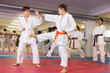 © JackF - Sporty teenager boys practicing karate in pair during group self defence course in gym