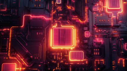 Wall Mural - A computer circuit board with glowing lights and neon colors, AI