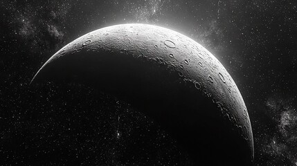 Poster -   A monochromatic image captures the moon against a starry backdrop, while a close-up depicts it in the foreground