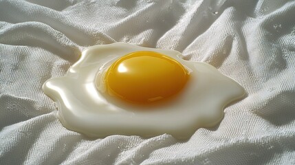 Poster -   A yellow egg sits on a white cloth with a white background