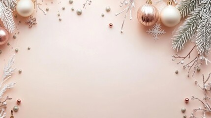 Canvas Print - A pink background with christmas decorations and ornaments, AI