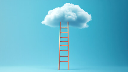 3D ladder leading up to a cloud on a blue background,