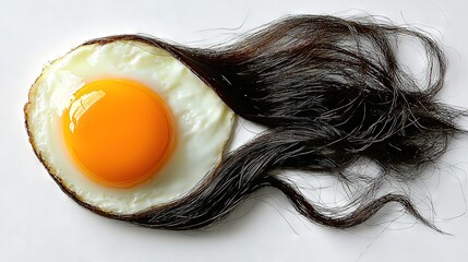 Sticker -   A close-up of an egg on top of long hair, with strands framing the image