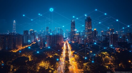 Wall Mural - Smart City Network at Night.