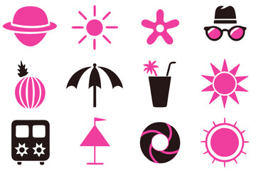 Poster - summer beach icons set vector illustrations