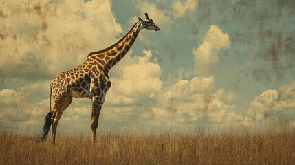 Wall Mural - Wild giraffe with long neck 