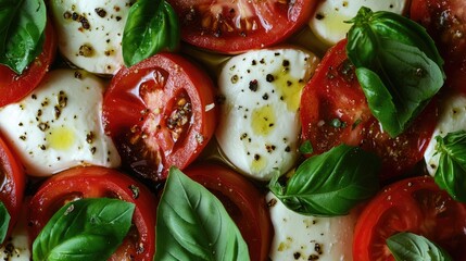 Sticker - A classic Caprese salad with fresh mozzarella, tomatoes, and basil drizzled with olive oil.