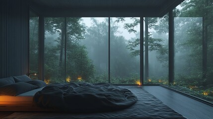 Cozy atmosphere bedroom with forest concept