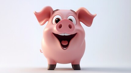 Wall Mural - 3D funny Cute pig cartoon on white background 