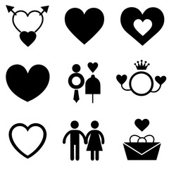 Sticker - set of Valentines Day Love and hearts icon vector illustration silhouette 