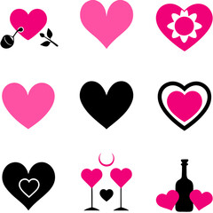 Sticker - set of Valentines Day Love and hearts icon vector illustration silhouette 