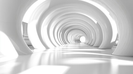 Poster - A spacious corridor features smooth, white curves reflecting light, evoking a futuristic atmosphere