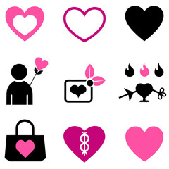 Sticker - set of Valentines Day Love and hearts icon vector illustration silhouette 