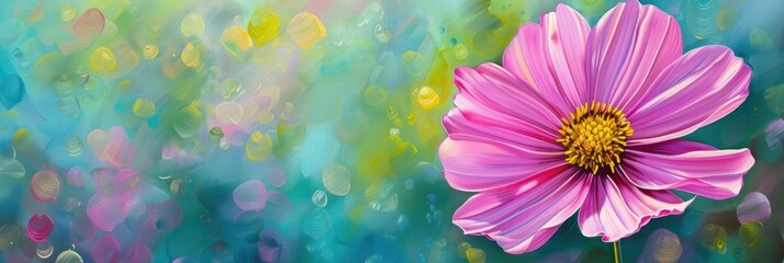 Wall Mural - Close-up of a radiant and shining single pink cosmos flower