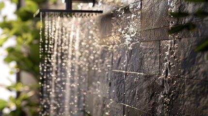 Wall Mural - The contrast between the smooth cool stone cladding and the warm cascading water creates a refreshing and invigorating shower experience.