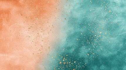 Poster - Abstract painting background with orange and blue watercolor splashes and gold glitter, perfect for a luxurious or festive design project