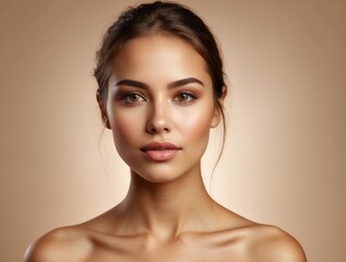 close-up portrait of a woman with natural makeup and smooth skin