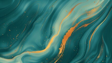 Wall Mural - A vibrant abstract design featuring flowing teal and orange patterns with a smooth, fluid appearance.