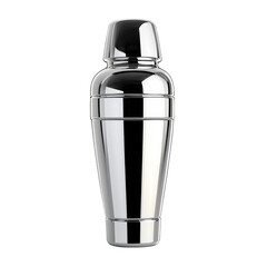 A classic stainless steel cocktail shaker set against on a transparent background