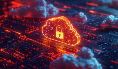 Wall Mural - digital illustration of a padlock icon inside a cloud representing cyber security in technology, neo