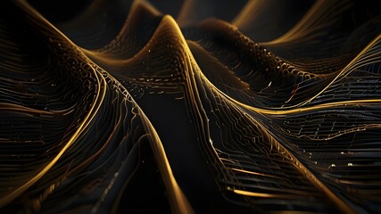 Wall Mural - Gold wave lines on black background Generative AI