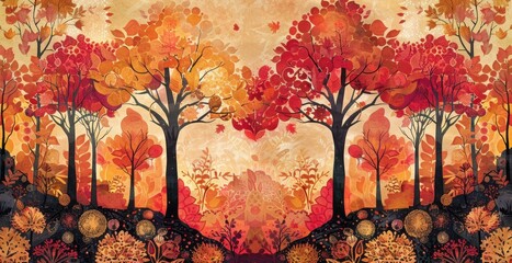 Aufkleber - Abstract Watercolor Painting of Trees in Autumn Colors