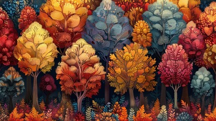Aufkleber - A Watercolor Depiction of an Autumnal Forest