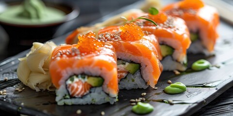 Poster - Fresh Salmon Sushi with Wasabi and Ginger