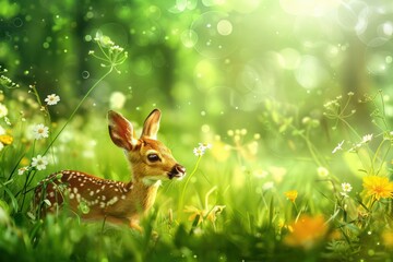 Cute animal in green meadow, summer night celebration