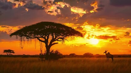 Canvas Print - Savannah Sunset Golden Serengeti