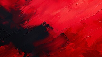 Wall Mural - Abstract painting with dynamic red and black brush strokes creating a vibrant texture.