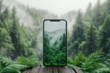 Modern Smartphone Mockup with Clean Interface in Nature Setting, Ready for App Promotion, Marketing Campaign, or Website Design