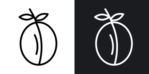 Wall Mural - Plum vector icon set in black and white color.