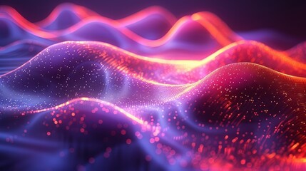 Wall Mural - Abstract Digital Landscape with Glowing Lights and Vibrant Colors