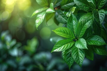 Sticker - Vibrant Green Leaves Illuminated by Sunlight