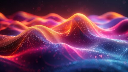 Wall Mural - Abstract Digital Landscape with Glowing Waves and Particles