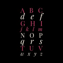 Alphabet design with a black background. Alphabet calligraphy with beautiful styles. Graphic Designs of alphabets.